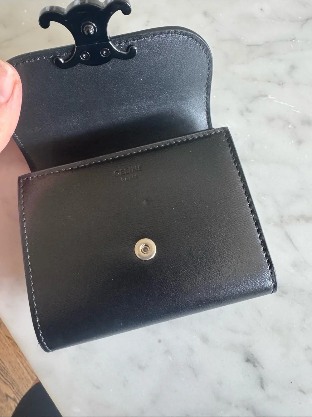 Celine Black Leather Triomphe Compact Wallet - Picture 3 of 5
